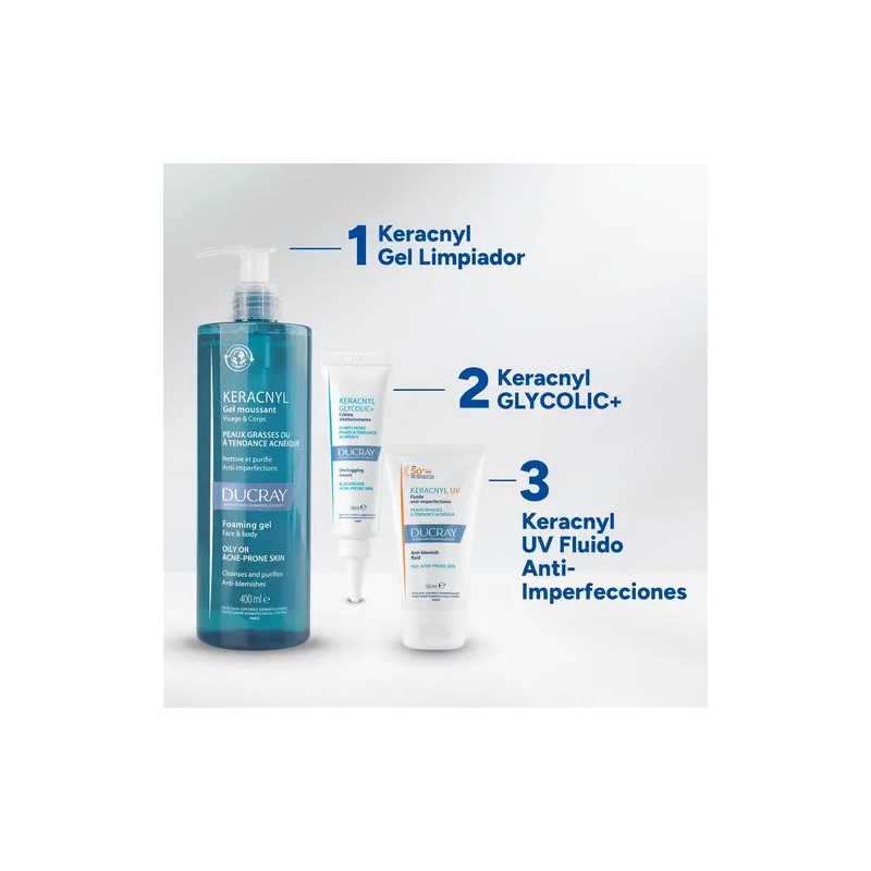 Crema Facial Ducray Keracnyl Glycolic Puntos Negros Espinillas