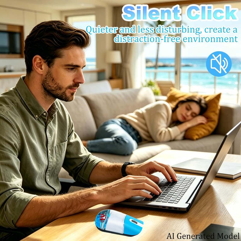 Wireless Mouse Cute Retro Aqua Mouse, Silent Portable Lightweight Optical