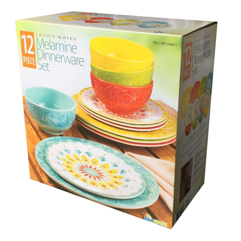 Laurie Gates - 12 Piece Melamine Dinnerware Set (Yellow &