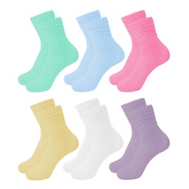 Chalier 6 Pairs Slouch Socks for Women, Soft Cotton Retro Scrunch Socks Mid Calf Rib Tube Sock Women, White/Yellow/Purple/Raspberry Red/Mint Green/Blue