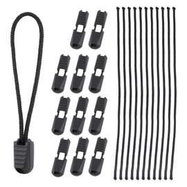 12 Pack Zipper Pull Replacement Zipper Pull Tabs Cord Ends Tips Shoe Lace End Clips Cords Lock Nylon Cord Pulls Tab Replacement for Backpack, Jackets, Pants, Boots, Coats, Bags, Luggage(Black)
