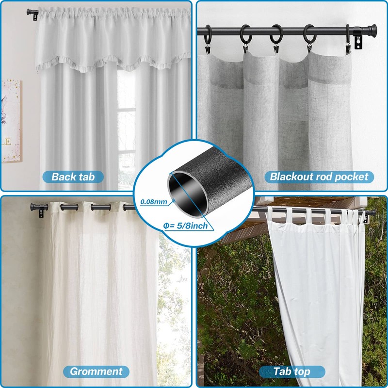 Curtain Rods for Windows 66 to 120 Inch, Small Matte
