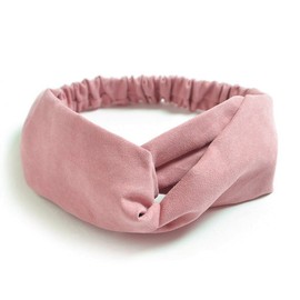 Boho Faux Suede Plain Twist Knot Headband Elastic Wrap Turban Hair Band Ladies (Pink)