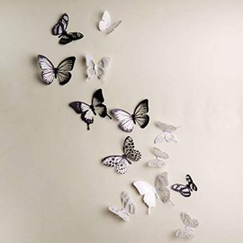 IKAAR 18 Pieces Butterfly Wall Sticker 3D Wall Stickers Living Room Wall Art Stickers Butterflies for Home Living Room Babys Bedroom Showcase Nursery Wall Art Decor (Black and White)