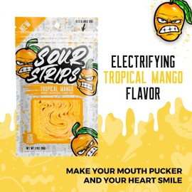SOUR STRIPS Tropical Mango Flavored Candy | Deliciously Chewy Belts Vegetarian Candies, 12 per Pack, 2 Pack