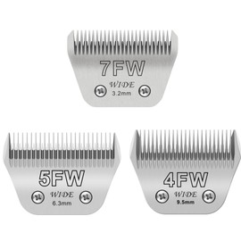 7FW+5FW+4FW Wide Blades for Dog Grooming, Compatible with Ainds, Oster A5, Wahl Km10 and Other Series Clippers, Cut Length 1/8"(3.2mm) to 3/8" (9.5mm), Fit for Larger Animals