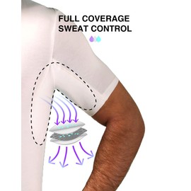 TopDry Men’s Undershirts - Sweatproof Shirts Men with Underarm Sweat Pads - White (US, Alpha, Large, Regular, Regular, White)