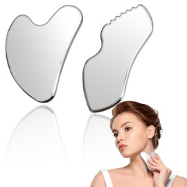RAKDSYMC 2 Pack Stainless Steel Gua Sha Tool Set, Metal Gua Sha Facial Tools, Face Massager, Body and Face Gua Sha Sculpting for Women Tighten Skin Lymphatic Drainage Skin Care, Silver