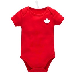 3-Piece Canada Baby Set, Custom Handmade Baby Canada Maple Leaf Bodysuit, Pants and Hat Set L3 (18M, Short Sleeve R/W)