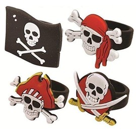 6 X Skull & Crossbones Pirate Rubber Rings