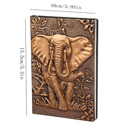 YHH Small Vintage Leather Notebook A6, Hardcover Journal Diary Pocket Size Lined-Blank Page Embossed Notepad Writing Anniversary Valentines Birthday Gift for Men Women Kid Boys Girls Mum 3D Elephant