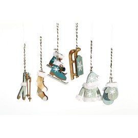 Heitmann Deco Christmas Tree Ornaments, Wooden Hanging Set, 6 Pieces, Tree Hanging In Stylish Colours - Petrol - Christmas Decoration