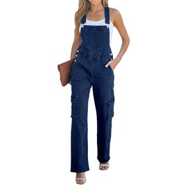 luvamia 90S Outfit For Women Rompers For Women Long Pant Wide Leg Denim Jumpsuit Cotton Overalls For Women Dark Blue medium Size 8 Size 10