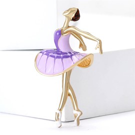 Ballet Dancer Brooch Pin for Women Gold Plated Ladies Delicate Colorful Enamel Lapel Pins Clip Sweater Shawl Scarves Dress Suit Badge Clothing Backpack Jacket Dancer Lover Accessories Jewelry (Purple)
