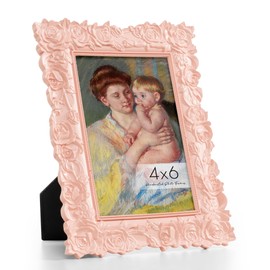 Axeman Antique Pink Picture Frames 4x6 | 4 x 6 Vintage Picture Frame with Real Glass | Ornate Rose 4x6 Photo Frame for Wall & Tabletop Display | Pink 4x6 Frame
