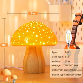BOHON Mushroom Lamp, Ceramic Bedside Table Lamp for Bedroom Nightstand, Retro Vintage Orange Night Light, Small Aesthetic Lamp for Living Room Desk Home Decor, LED Bulb Included, Orange
