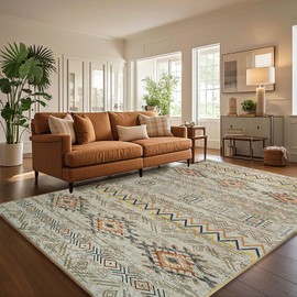 Snoffic Area Rug Living Room Rugs Large Soft Boho Farmhouse Indoor Floor Rug (Brown, 5'x7')