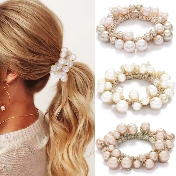 Reaky Perlen-Haargummi, elastische Pferdeschwanz-Halter, Champagnerperlen, Haargummis, dehnbar, Haarschmuck für Frauen,