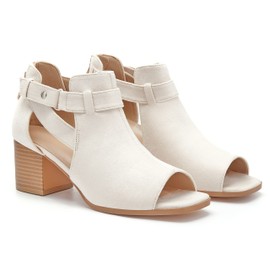 LAICIGO Womens Open Toe Booties Chunky Block Heels Side Strap Cutout Shoes with Back Zips