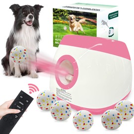 SOCO Automatic Ball Launcher for Dogs - 3 Distance Settings (40/60/80FT) w/Remote Control | 2.5" ETPU Tennis Balls | Indoor/Outdoor Dog Toy | 6 Balls & Quick Charge Included