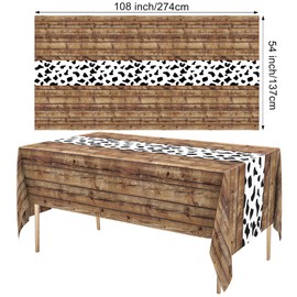 Remagr 3 Pcs 54 x 108 Inch Cowboy Table Cloth with Cow Print Rodeo Western Wild Highland Rustic Plastic Cowgirl Long Table Runner Covers for My First Rodeo Party Farm Party Decorations