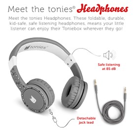 tonies Kids Headphones Wired for Toniebox, Kid-Safe Volume-Limiting Cushioned Over Ear Headphones for Listening to Audiobooks, 1.2m Cable and 3.5mm Jack, Grey