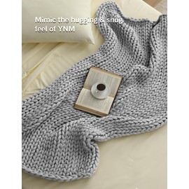 YnM Chunky Throw Blanket, Medium-Weight, Hand Knitted, Skin Friendly, Ventilated and Breathable, Machine Washable, Home Décor Piece for Couch, Sofa and Bed (Lunar Grey, 60x80 Inch)