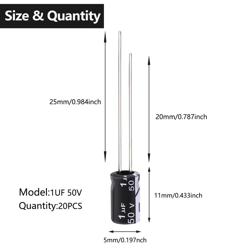 Tnisesm 20Pcs 1UF 50V Electrolytic Capacitor 1 UF MFD 50