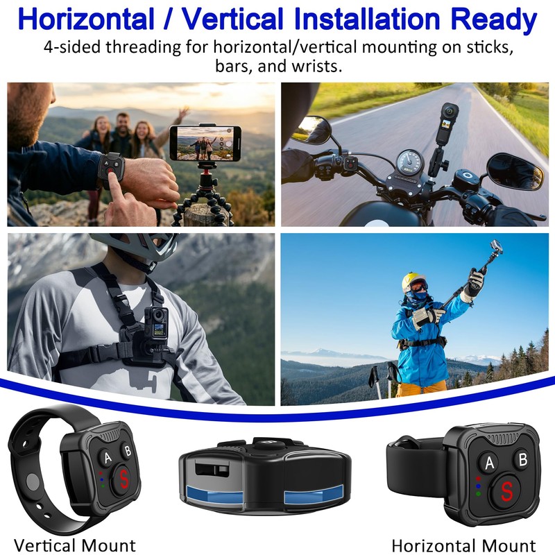 Bluetooth Remote Control for GoPro Hero 13/12/11/10/9/MAX, Insta360 X5/X4/X3/Ace Pro/Ace