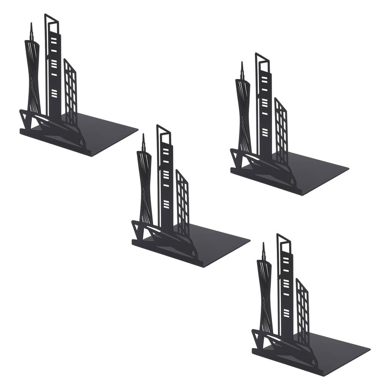 4pcs Bookends Black Architectural Style Decorative Non Slip Metal Desktop