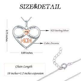 ABBGIABBW Mothers Day Gifts 925 Sterling Silver Always My Mother Forever My Friend Love Heart Pendant Necklace Mom Daughter Jewelry Birthday Christmas Gifts