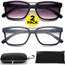 Nearsighted Glasses for Distance Driving Myopia Glasses for Men Women (2Pair) Rectangular Square Shape (-2.00)