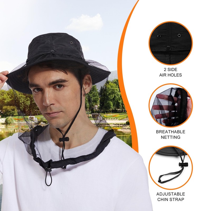 Mosquito Sun Net Hat Cap - Foldable Bug Hat UPF