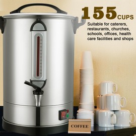 Coffee Percolator Large Coffee Urn 155 Cups Commercial Coffee Maker Electric Percolate Coffee Maker Hot Water Dispenser for Coffee Break, Catering, Church, Restaurant Dual Layer Stainless Steel