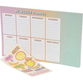 Weekly Planner Pad A4 without Fixed Date with Large Note Field, 50 Sheets, Diary Planner, To-Do List, Shopping List, Large Note Field and Sticker Sheet in Summer Design