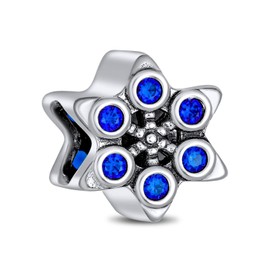 Winter Holiday Christmas Snowflake Shape Blue Cubic Zirconia Bead CZ Charm .925 Sterling Silver for European Bracelet