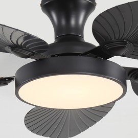 Tropical Ceiling Fans with Lights and Remote,46 Inch Palm Leaf Ceiling Fan for Patios Porch Bedroom, Dimmable, 6 Speeds, Reversible, White