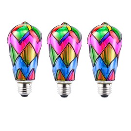 Lpraer 3 Pack Edison Stained Glass LED Light Bulb E26 Base 3.5W LED Colored Light Bulbs for Table Lamp, Chandelier, Floor Lamp, Wall Sconces (E26 Base ST64)