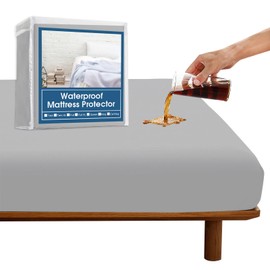 SPRINGSPIRIT Full Size Waterproof Mattress Protector, Full Mattress Cover Pad Waterproof with Deep Pocket up to 14’’, Full Size Bed Fitted Sheet, Gray Color