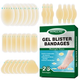 Blister Bandages, 28 Count MYMULIKE 5 Shapes Hydrocolloid Blister Bandage Waterproof Blister Pads for Feet - Heel Blister Pads for Prevention & Recovery - Protecting Foot Toe from Rubbing