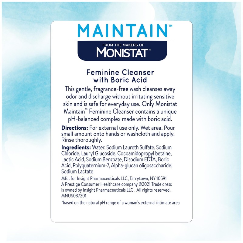 Monistat Boric Acid Feminine Cleanser, Fragrance Free Feminine Wash, 10