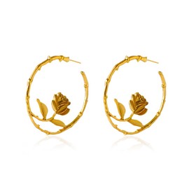 Rose Flower Circle Earrings Gold Huggie Hoop Earrings for Women Girls Teen Rose Charm Earrings Creative Flower Leaf Earrings Valentines Day Mother's Day Jewelry Gifts Rose Flower Circle Earrings Gold Huggie Hoop Earrings for Women Girls Teen Rose Charm E