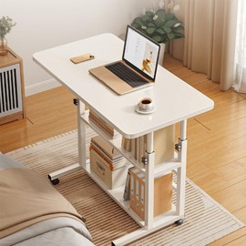 COOLOUS Adjustable Height Table Student Computer Portable 3-Tier Home Office Furniture(23.62-35.43 inch), Small Spaces Mobile Desk with Storage for Bedside Study Work Game on Wheels(15.7 * 31.5 Inch)