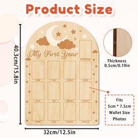 ORIGACH My First Year Baby Growth Photo Display Wood Board - 12 Months Newborn Milestones Photo Board - Neutral Baby Keepsake Frame 1st Birthday Party Nursery Decor New Mom Gift - Moon Star & Cloud
