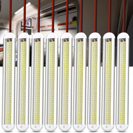 ropelux 12v Led Light Bar Strip, 120leds 1500LM 8W DC 12 Volt Led Strip Lights Fixtures with Switch, Enclosed Trailer Lights for RV Interior, Van, Truck Lorry, Camper, Boat, Caravan, Motorhome (9Pcs)