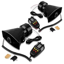 Zone Tech 5 Tone Sound Car Siren Vehicle Horn with Mic PA Speaker System Emergency Audio Amplifier - 60W Emergency Electric Hooter/Ambulance/Traffic Noise 2 Pack