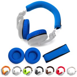 Voarmaks Thick Soft Protein Leather Ear Pads & Headband Cushion Cover Replacement Kits Compatible with Pioneer HDJ-X5 X5BT HDJ-X7 X7BT HDJ-X10 DJ Headphone (Blue Polyester Kits)