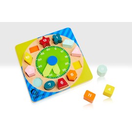 Beehive Toys & Gifts Wooden Clock Puzzle for kids with shaper sorter blocks and hands to learn to tell the time