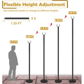 Derkniel 10 FT Outdoor String Light Pole Stand for Hard Ground, Adjustable Globe Patio Light Post for Hanging Outside Decorate Lighting, 1 Pack