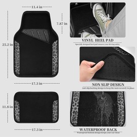 CAR PASS Waterproof Universal Car Floor Mats, Leopard Print Car Mats Fit for SUV,Vans,sedans, Trucks,Set of 4pcs Car Carpet with Driver Heel Pad and Nibs Backing, Leopard Car Accessories Gray Leopard